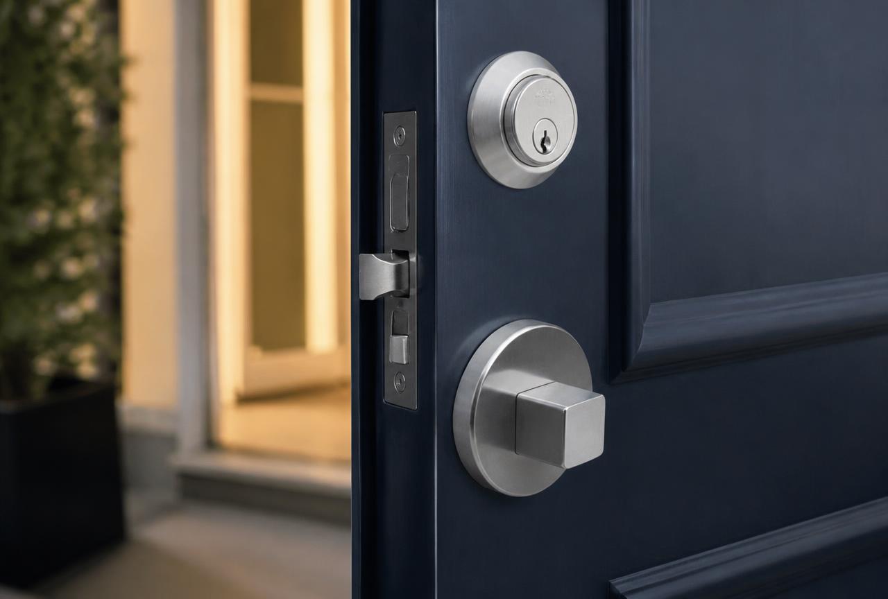 Cerradura de seguridad instalada en la puerta de una vivienda